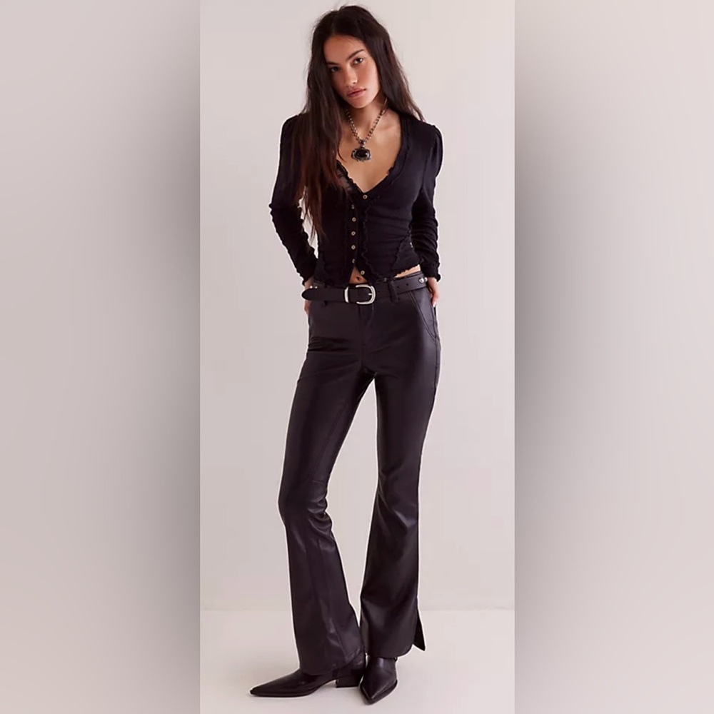 NWT Free People Level Up Vegan Leather Slit Flare Pants